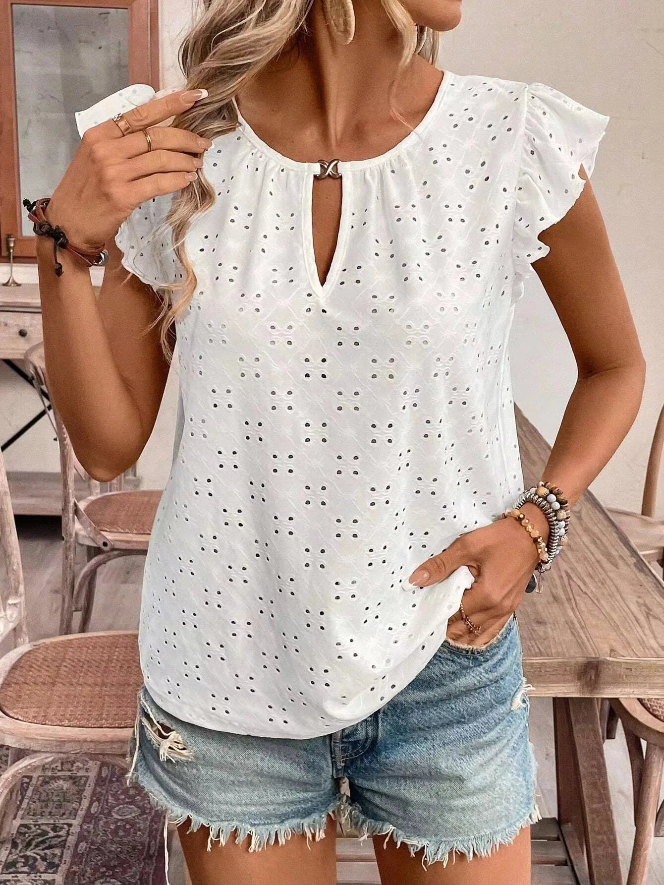 Women's elegant white crochet top