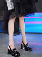 High Heels Pumps Female  Women Chunky Platform Summer Leather Shoes Woman Luxury Rhinestone Design Ankle Straps Party Shoe