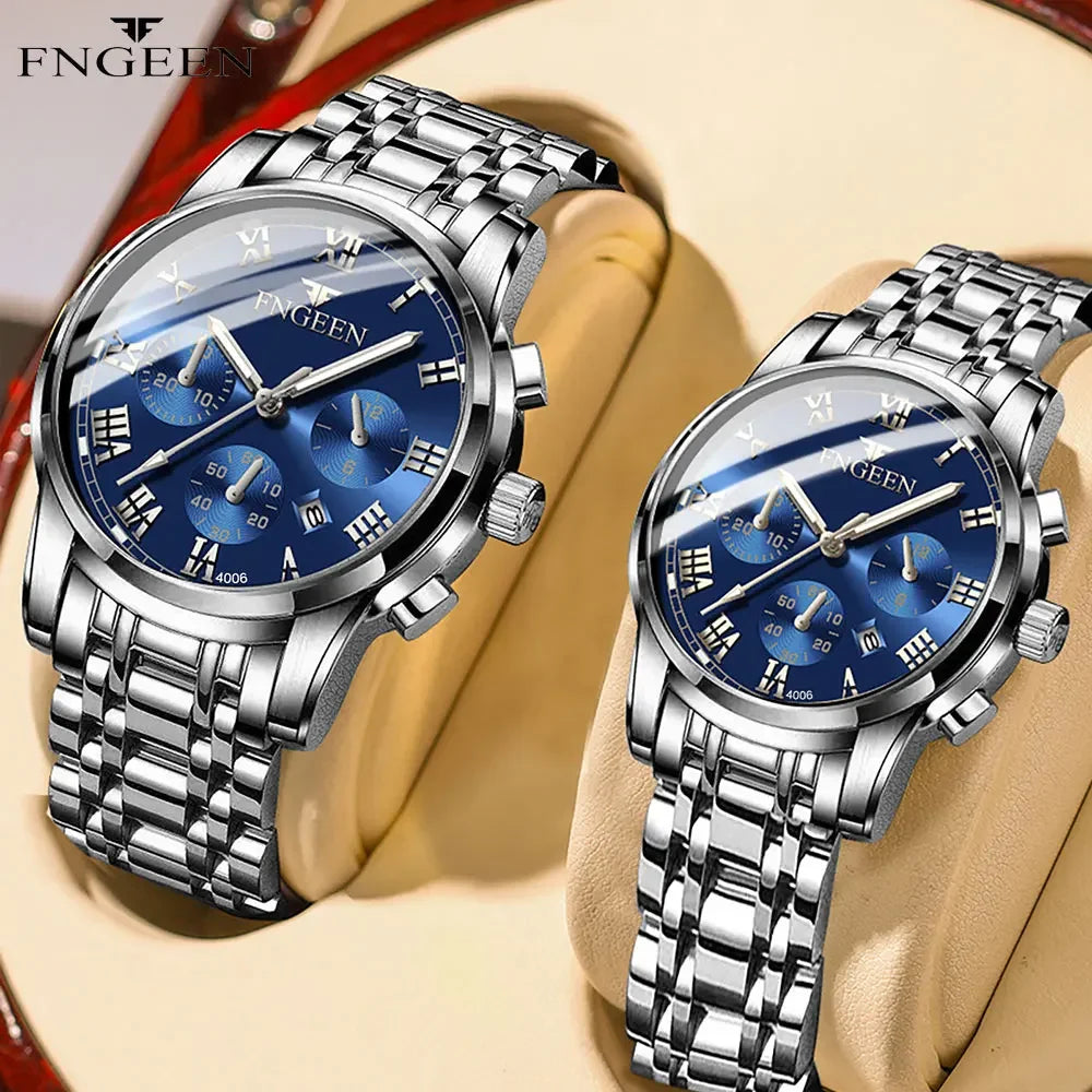 BINBOND 2pcs/Set Couple Watches Fashion Casual Men Ladies for Quartz Watch Lover Waterproof Stainless Steel Watch Valentine Gift