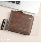 Men's wallet short version 2025 new solid color youth simple three fold wallet multifunctional student zipper coin purse