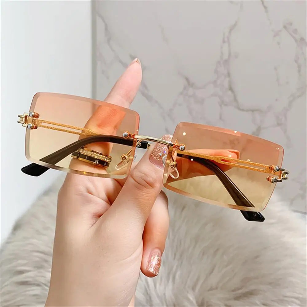 Retro Sunglasses Men Brand Designer Fashion Rimless Sun Glasses Shades Cutting Lens Ladies Frameless Eyeglasses