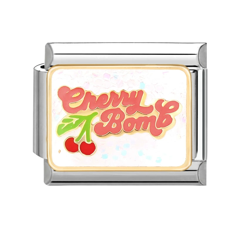 Y2K Charm Cherry Blessings Skirt Balloon Italian Charm Links Fit 9mm Bracelet Stainless Steel DIY Jewelry Making Birthday Gift