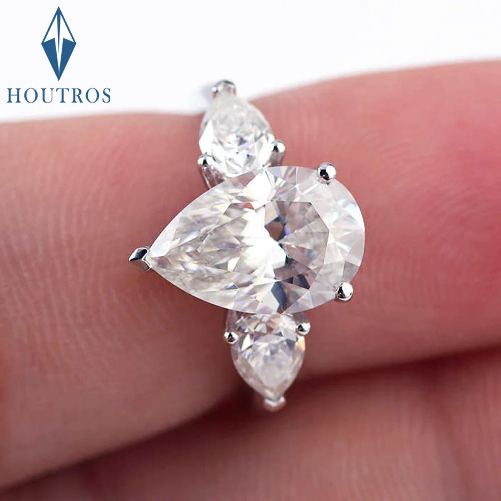 1/2/3/4ct Pear Cut All Moissanite Engagement Rings for Women 925 Sterling Silver 3-Stone Waterdrop Shape Wedding Bands Jewelry