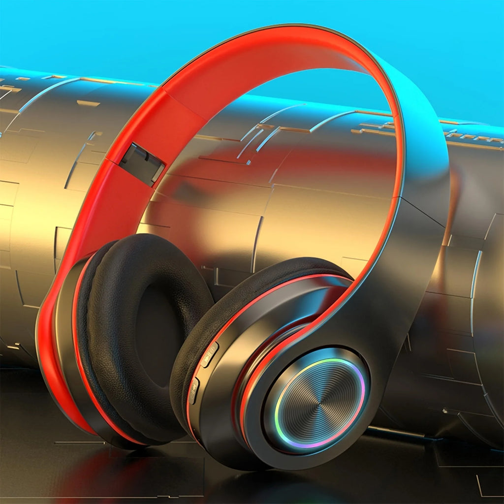 Wireless Over Ear Headphones - Active Noise Canceling, Deep Bass, LED Light, Portable Folding Design for Music, Sports & Games