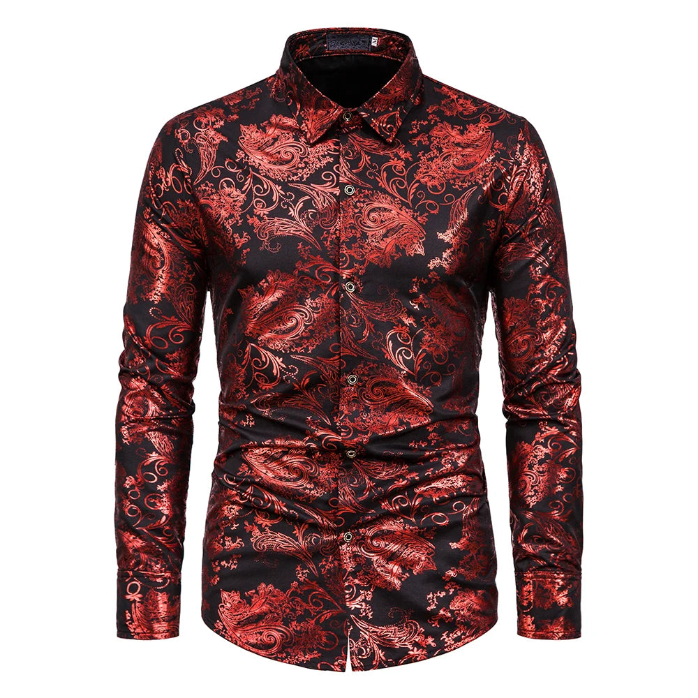 Men's Shirt Flower Printing Leisure Style Men's Long-Sleeved Top Stage Performance Wedding Dinner Party Holiday Gift Men's Shirt