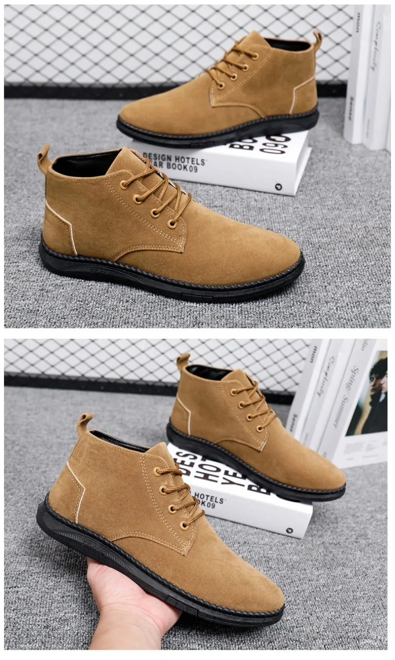 2025Men's Shoes High-top Casual Shoes High Quality Suede Chelsea Boots Fashion British Ankle Boots Business Oxfords Dress Shoes