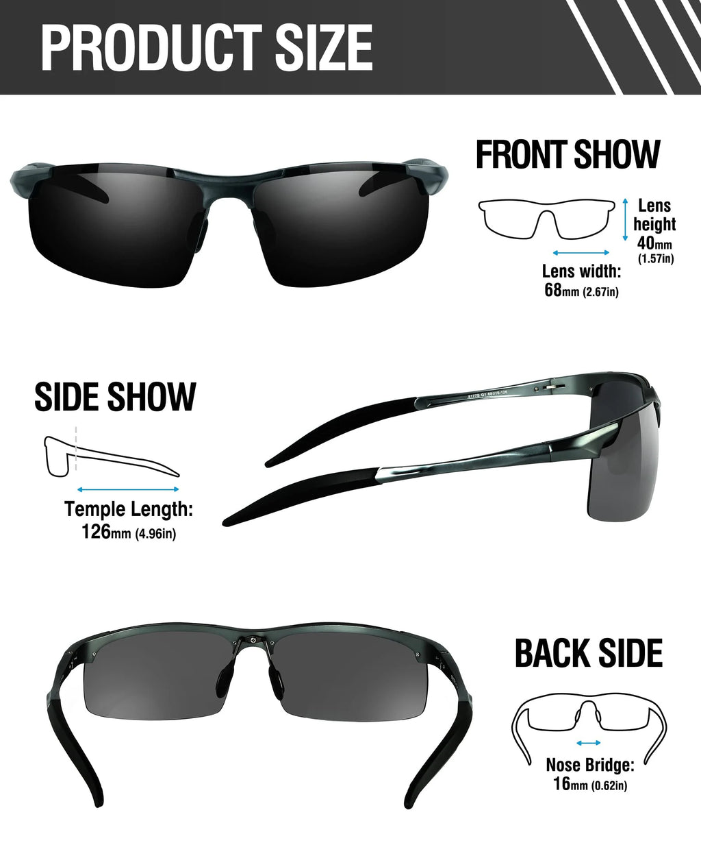 Fishing Sport Sunglasses Men Polarized UV400 Aluminum Rectangle Rimless Sun Glasses Photochromic Night Vision Eyewear