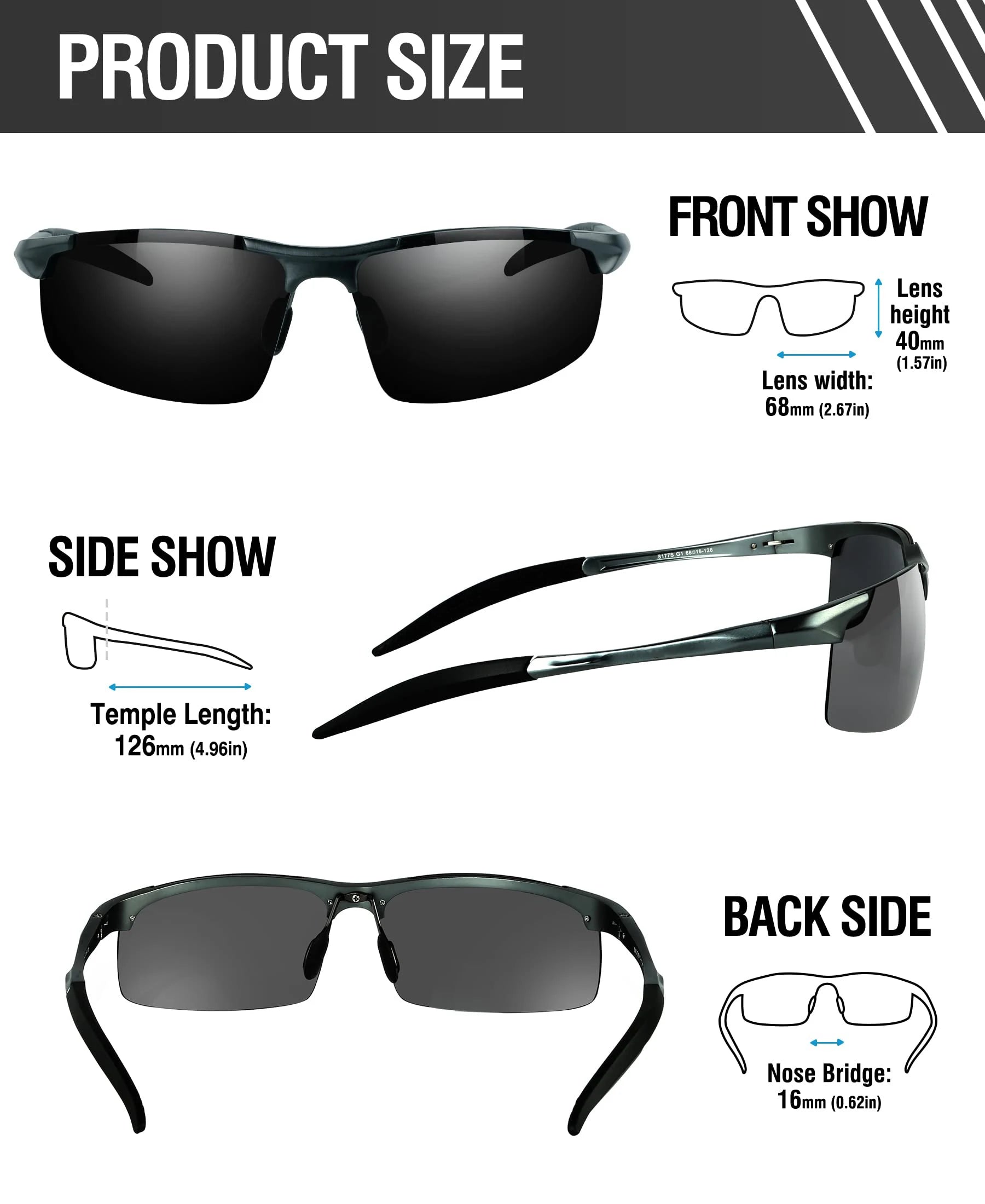 Fishing Sport Sunglasses Men Polarized UV400 Aluminum Rectangle Rimless Sun Glasses Photochromic Night Vision Eyewear