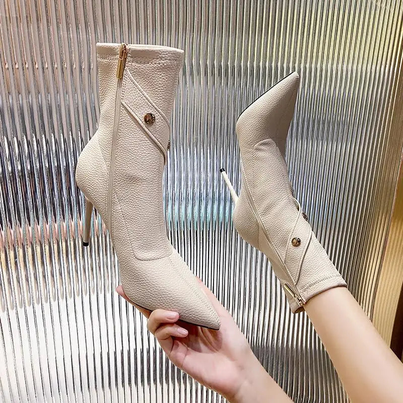 Women's Boots Very High Heel Shoes for Woman Pointed Toe Footwear Half Mid Calf White Boot Large Size Warm Fashion 2024 Y2k Goth