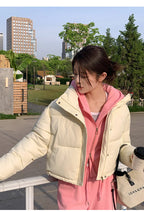 Winter Women Clothes Cropped Jackets Parkas Warm Stand Collar Cold Coat Zipper Puffer Jacket Korean Fashion Cotton-padded Jacket