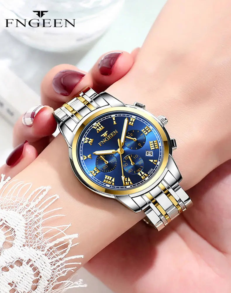 BINBOND 2pcs/Set Couple Watches Fashion Casual Men Ladies for Quartz Watch Lover Waterproof Stainless Steel Watch Valentine Gift
