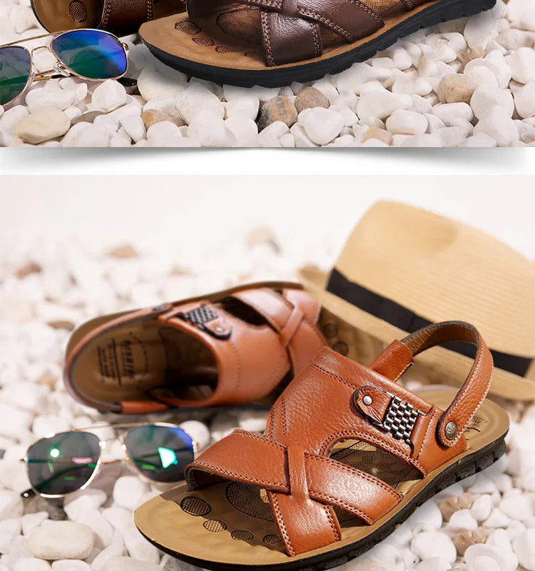 2024 New Men's Sandals Luxury Genuine Leather Men Shoes Casual Non-slip Beach Slippers Comfortable Open Toe Men Sandalias 38-47