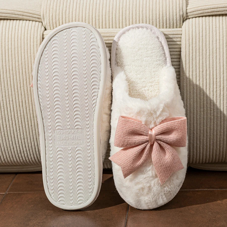 Women's Slippers Cute Bow Exquisite Winter Indoor Warm Comfort Breathability Soft Soled Fashion Home Casual Shoes
