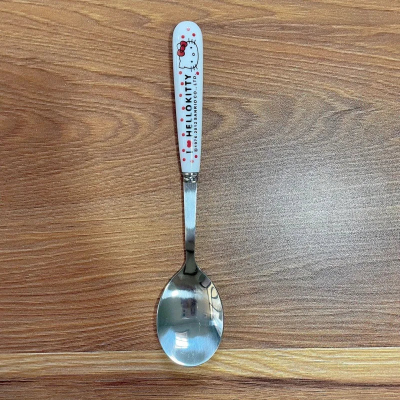 Anime Sanrio Hello Kitty Kitchen Tableware Stainless Steel Chopsticks Spoon Fork Office Portable Dinnerware Set Birthday Gifts