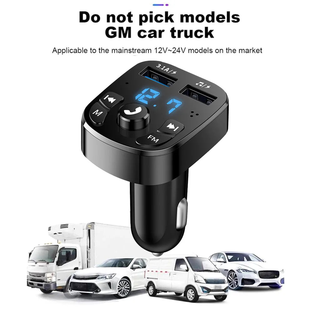 Car Hands-free Bluetooth-compaitable 5.0 FM Transmitter Car Kit MP3 Modulator Player Handsfree Audio Receiver 2 USB Fast Charger