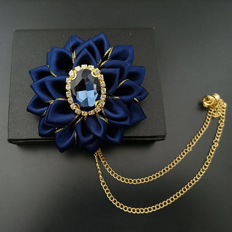 Wedding Bow Tie Corsage Men's Business Banquet Concert Suit Shirts Accessories Jewelry High-end Crystal Collar Flower Brooch Set