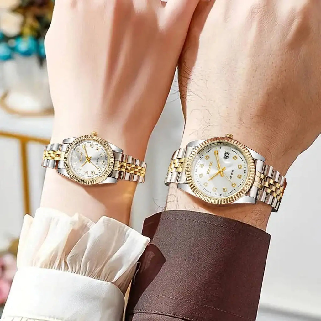 2PCS/Set Couple Watches Luxury Men Business Watch Women Calendar Quartz Wristwatch Reloj Hombre Mujer（Without Box）