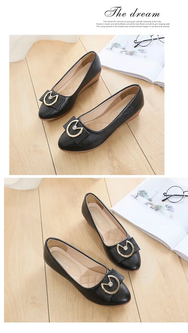 Flats Shoes Woman Foable Ballets Metal Buckle Bow Flats Lady Fall Shoes Girl Ballerina Dress Moccasin Rhinestone scintillation