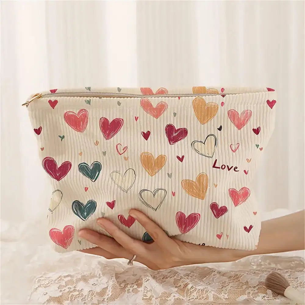 Cosmetic Bag Women Floral Makeup Case Organizer Korean Embroidery Cosmetic Pouch Travel Toiletry Bag Corduroy Canvas Beauty Case