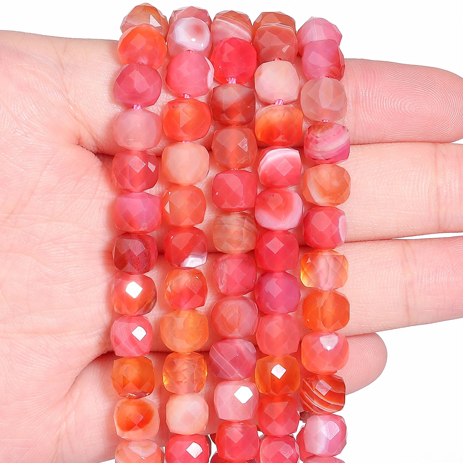 7-8mm Faceted Cube Beads Tourmaline Picture Jasper Agate Turquoise Amethyst Stone Beads for Jewelry Making Diy Accessories