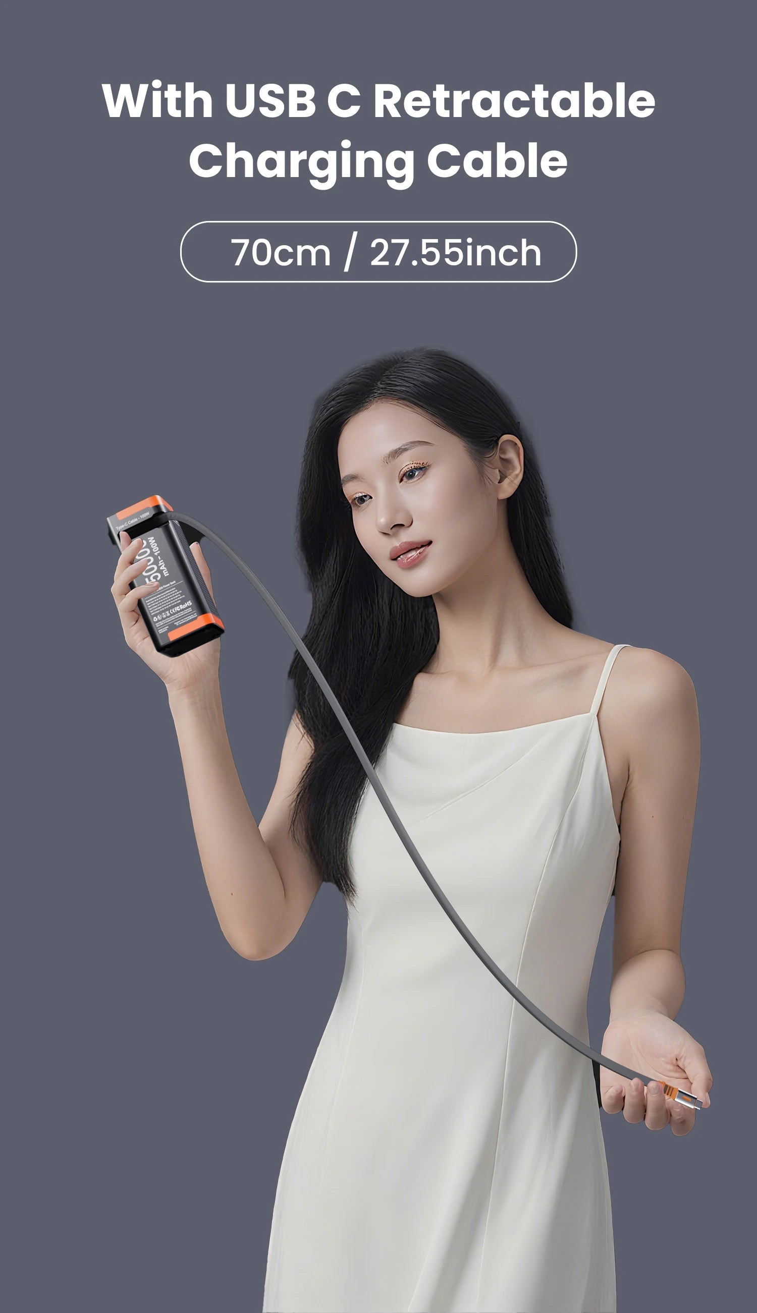 Power Bank 50000mAh 100W PD PPS Super Fast Charging Portable Spare Battery Type-C Retractable Cable Powerbank For Phone Laptop