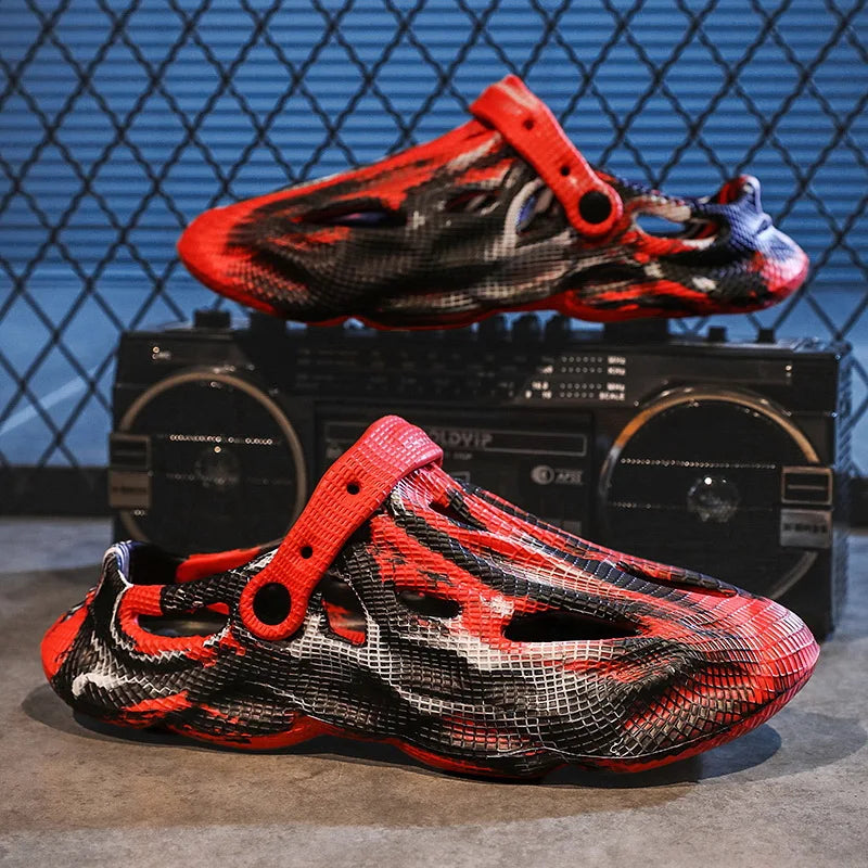 Men's Slippers New 2025 Platform Sandals for Men Anti-slip Mens Shoes Man Wearing Outside Summer Hollow Breathable Flat Pvc