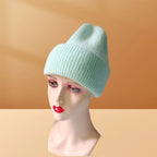 Winter Hat For Woman Double Fold Angora Hat Rabbit Fur Warm Cashmere Wool Soft Beanies Knitted Hat Women Outdoor Ski Female