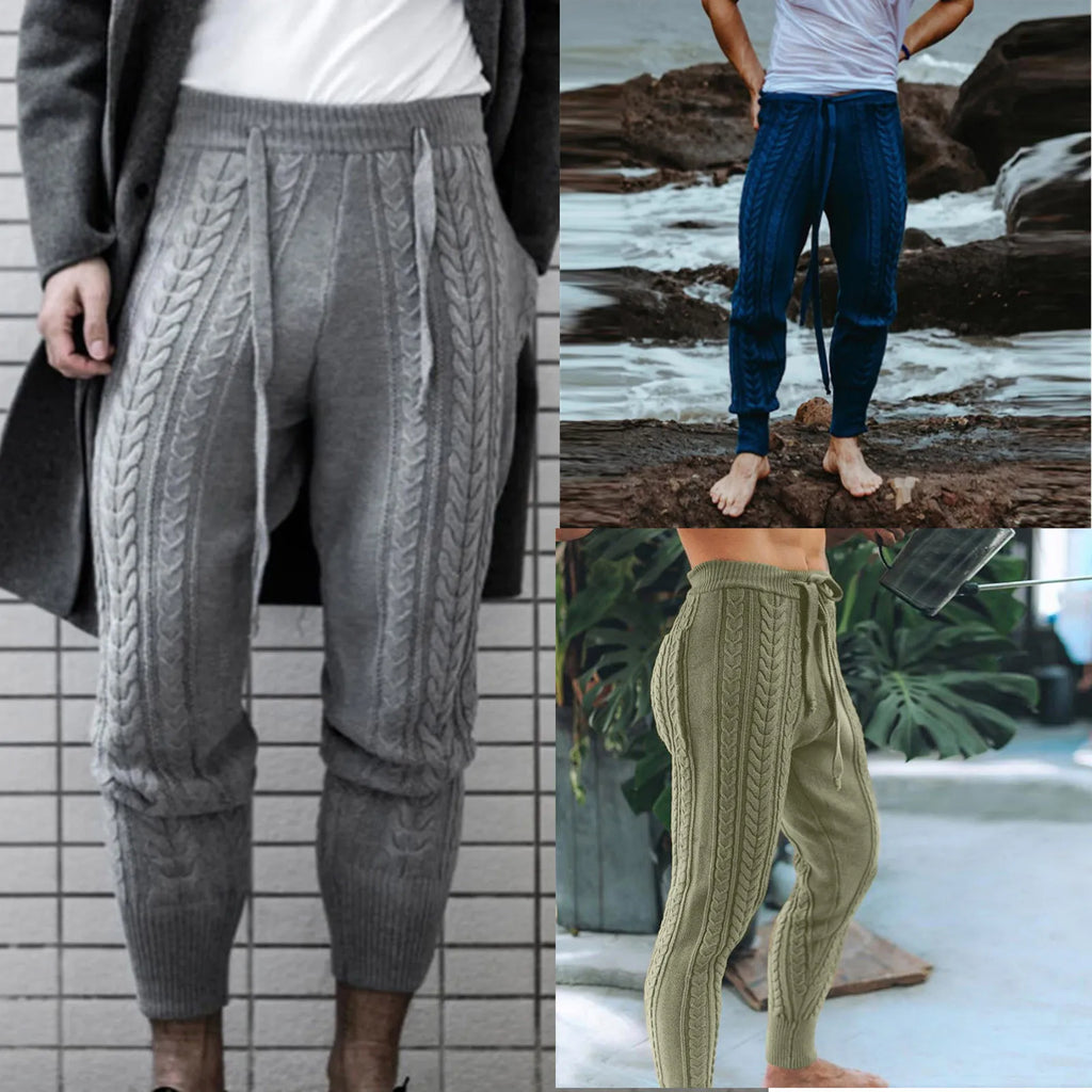 Men's Sweater Knitted Pants Solid Color Casual Pants Autumn Winter Warm  Knitted Slim Fit Pants for Male Long Pant