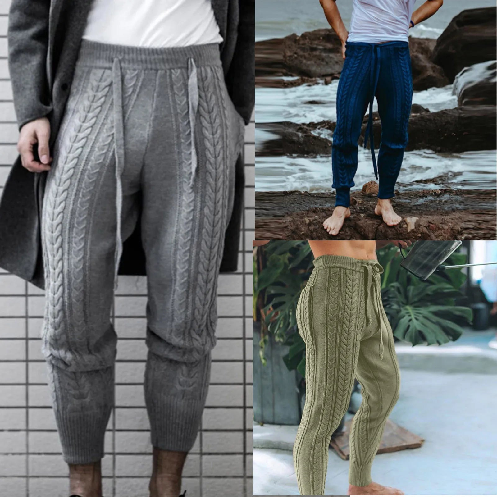 Men's Sweater Knitted Pants Solid Color Casual Pants Autumn Winter Warm  Knitted Slim Fit Pants for Male Long Pant