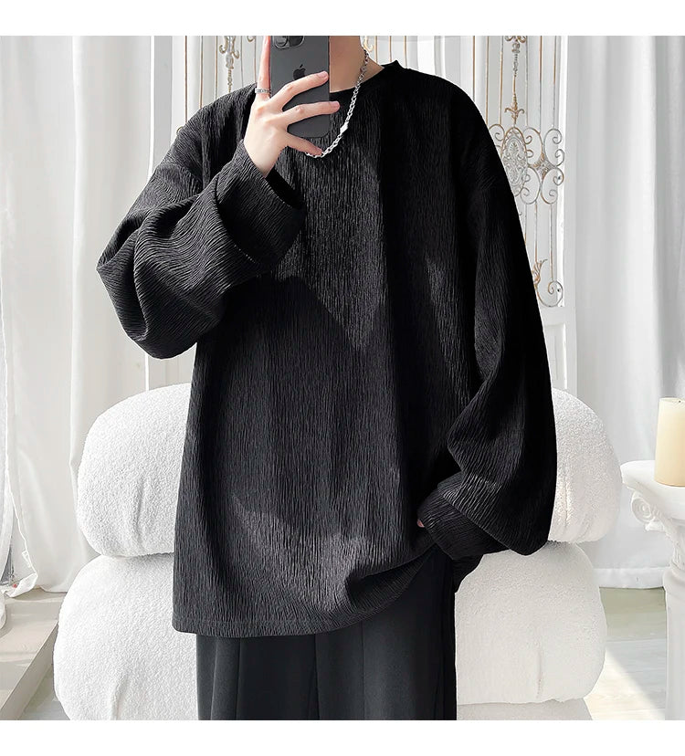 Men's High Street Long Sleeve T-Shirt - Trendy Casual Top Loose Fit Comfortable Wear, Modern Minimalist Style, Everyday Essentia