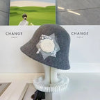 Winter Hats for Women New Handmade Flower Design  Bucket Hat Woman Elegant Fashionable Fisherman Hat Black Basin Cap Bonnet