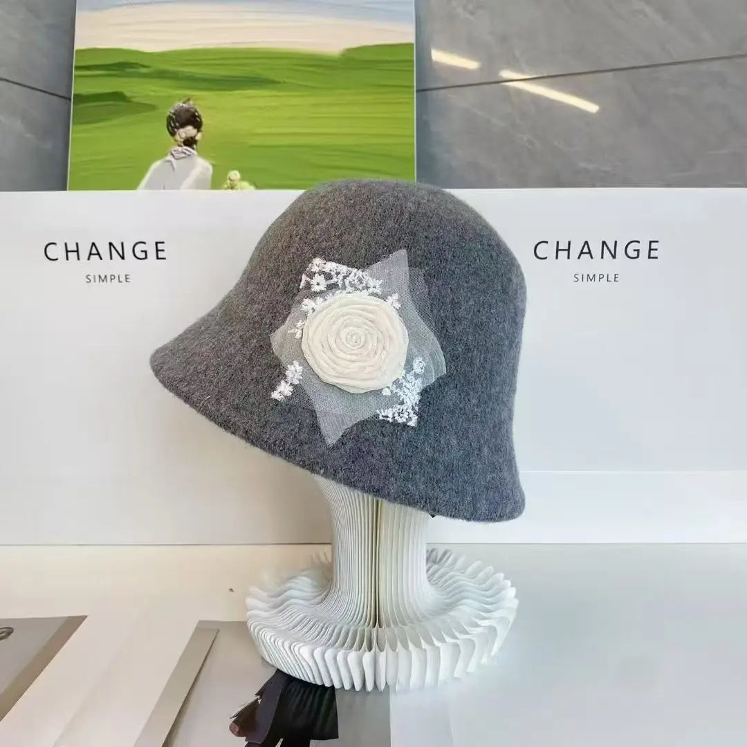 Winter Hats for Women New Handmade Flower Design  Bucket Hat Woman Elegant Fashionable Fisherman Hat Black Basin Cap Bonnet
