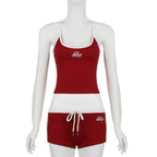 Women's Wear Breathable Embroidered Sports Set Casual Letter Stitching U-Neck Vest Comfortable Soft Drawstring Shorts Outdoor