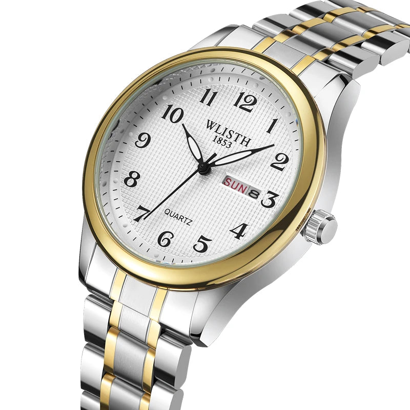 Couple Watch Luxury Quartz Wristwatches For Women Man Bussiness Stainless Steel Watches Waterproof Week Date Wristwatch Clock