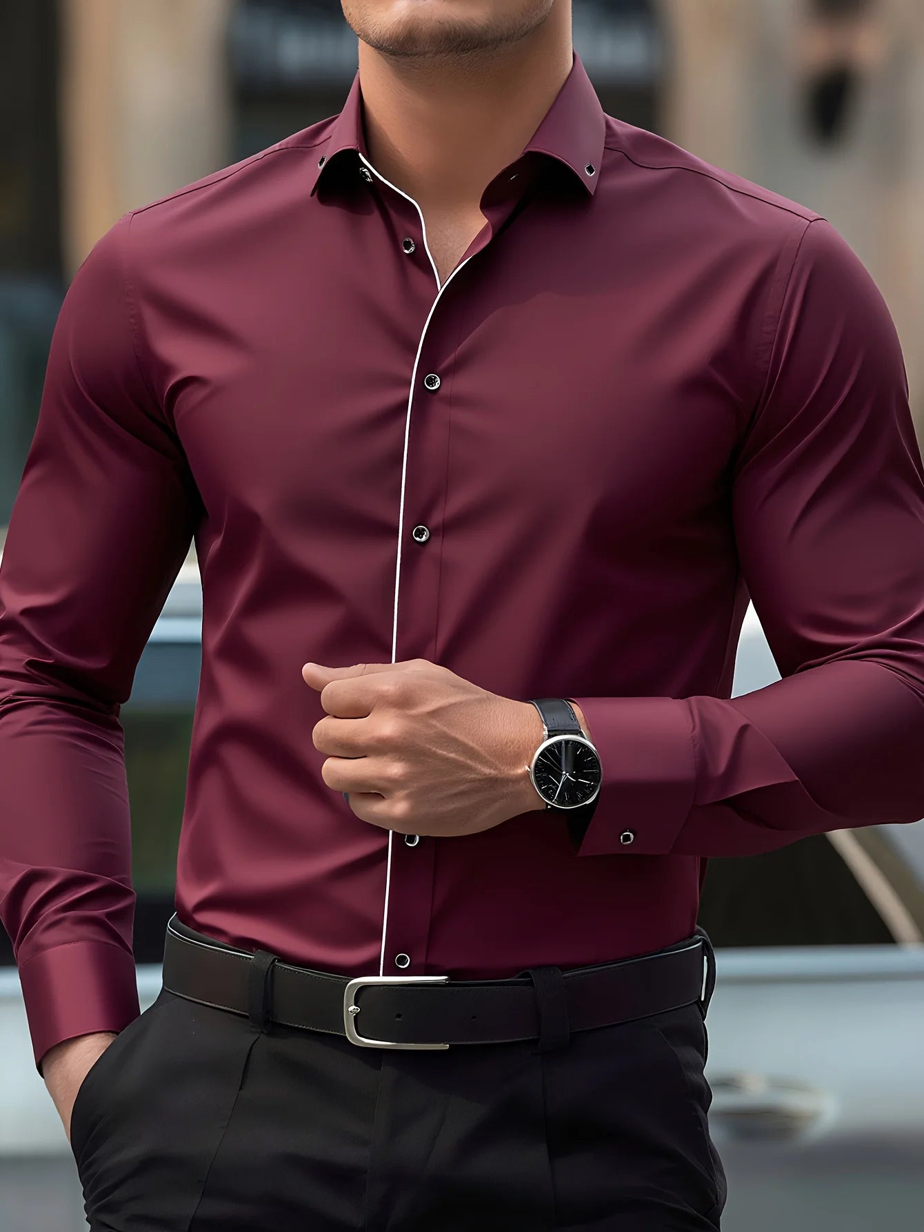 Men Dress Shirt Brand New Solid Color Long Sleeve Smart Casual White Elastic Male Business Shirts