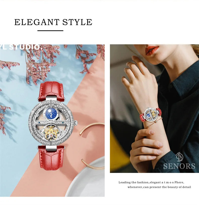 Women Automatic Mechanical Watch Top Brand Luxury Leather Waterproof Watches Ladies Skeleton Tourbillon Clock reloj mujer New