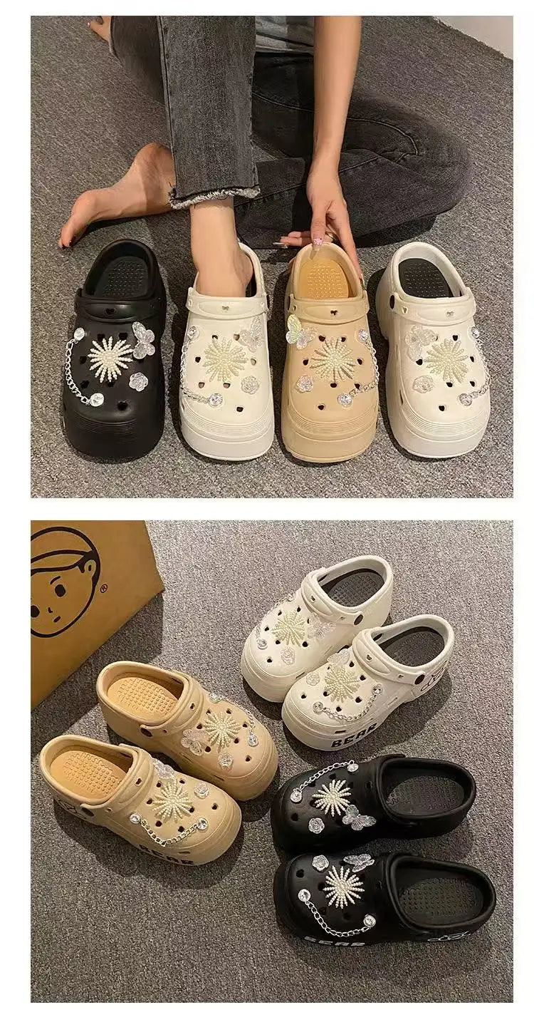 Women Slippers Cute Cartoon Platform Fashion Clogs Summer Shoes Woman Beach Slides Thick Bottom DIY Flower Female Street Sandals