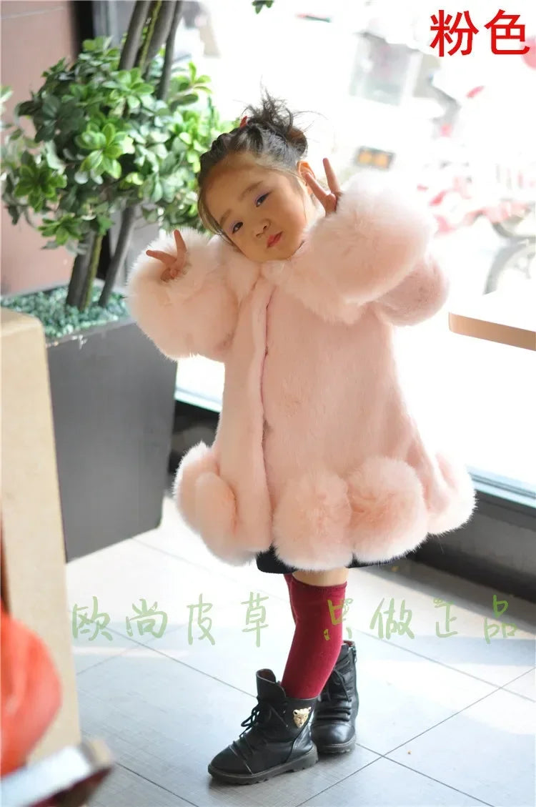 Winter Clothes for Girls 2023 New Kids Boutique Coat Thicken Korean Imitation Fur Autumn Fox Hair Cotton Warm Large Fur Collar
