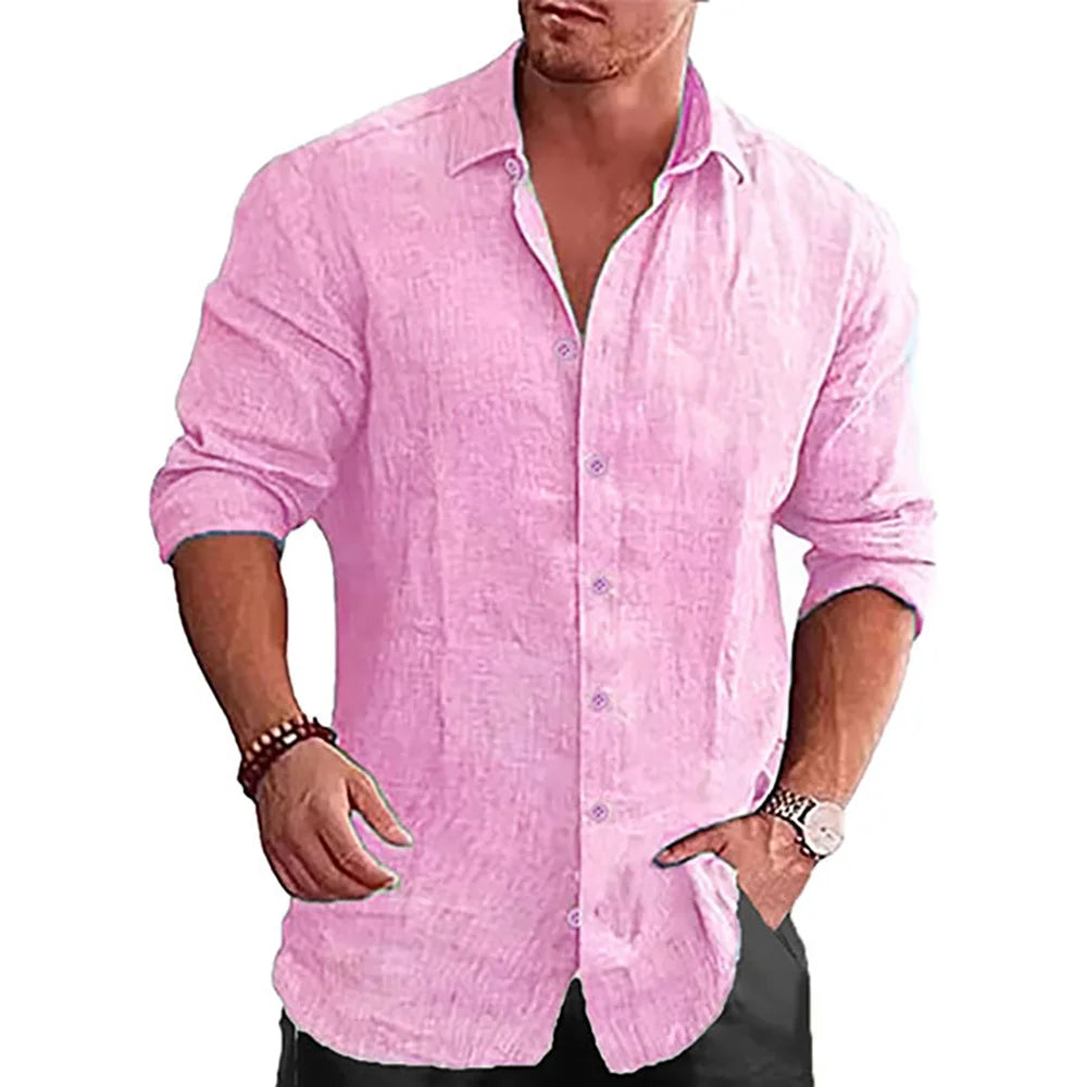 Men's Long Sleeve Shirt Suit Casual Simple Style Lapel Collar Lightweight Breathable Outfit Male Fashion Sets Spring Summer