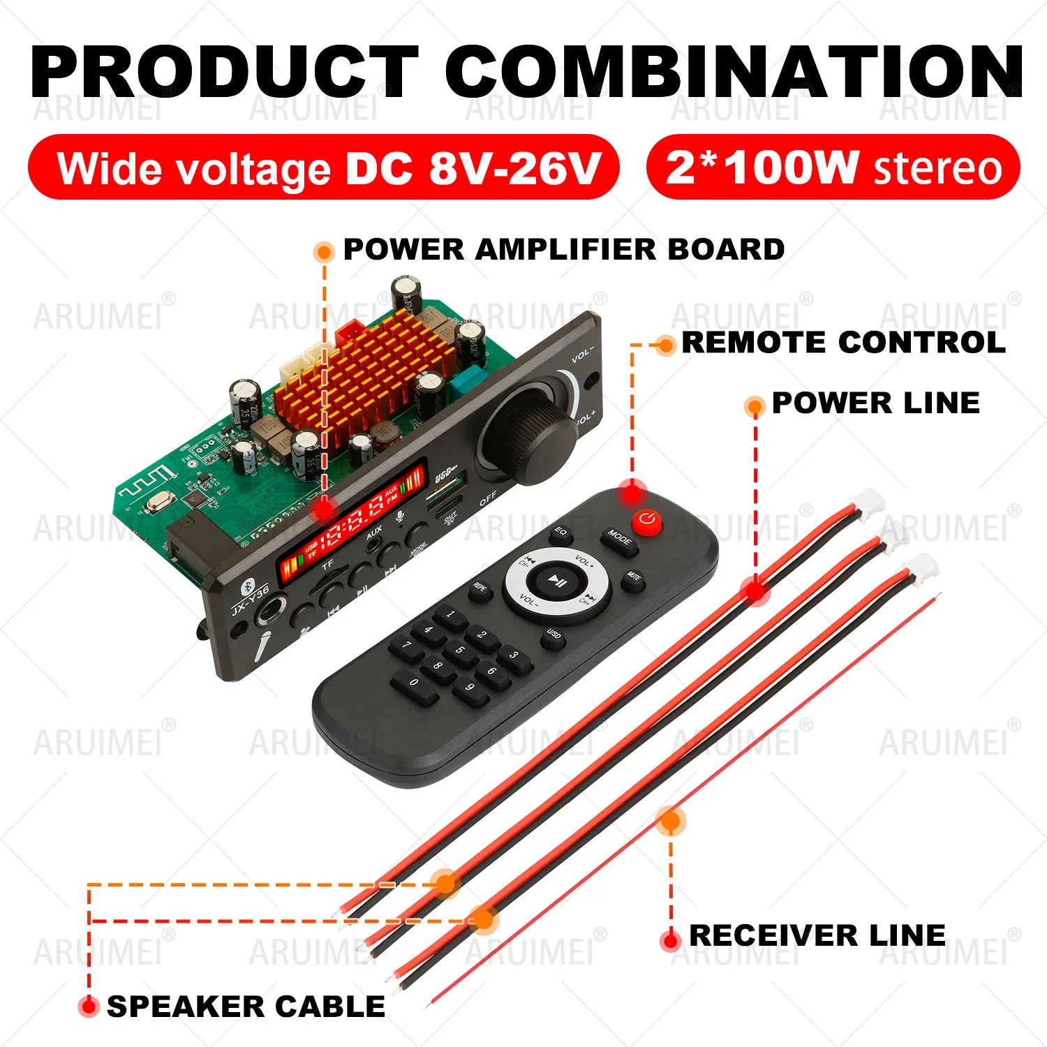 Handsfree 200W Amplifier Bluetooth DIY MP3 Decoder board 12V Wireless Car MP3 Player Record USB TF AUX FM Radio Folder Switching