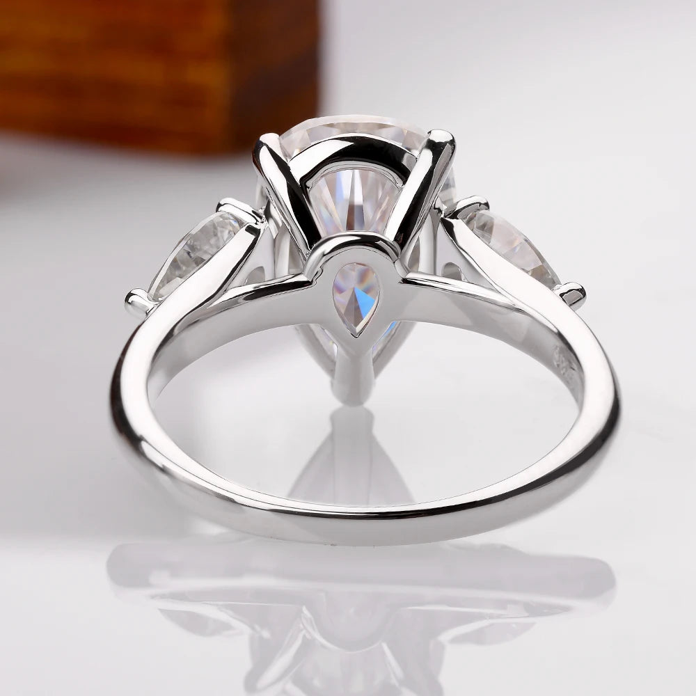 1/2/3/4ct Pear Cut All Moissanite Engagement Rings for Women 925 Sterling Silver 3-Stone Waterdrop Shape Wedding Bands Jewelry