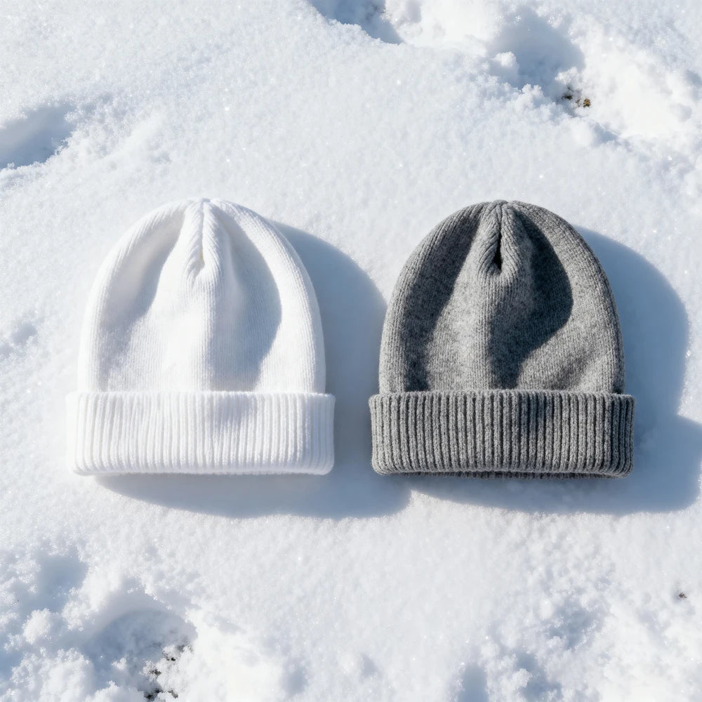 2 solid color winter warm knitted hats, made of soft fabric, suitable for outdoor sports, cycling, hiking, camping, and more.