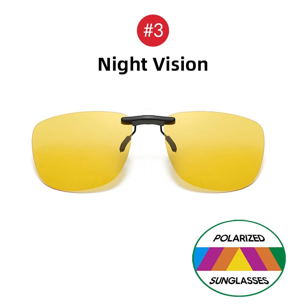 Square Clip On Sunglasses Women Polarized Black Lens UV400 Night Vision Driving Men Goggles Clips Anti Glare Vintage Glasses