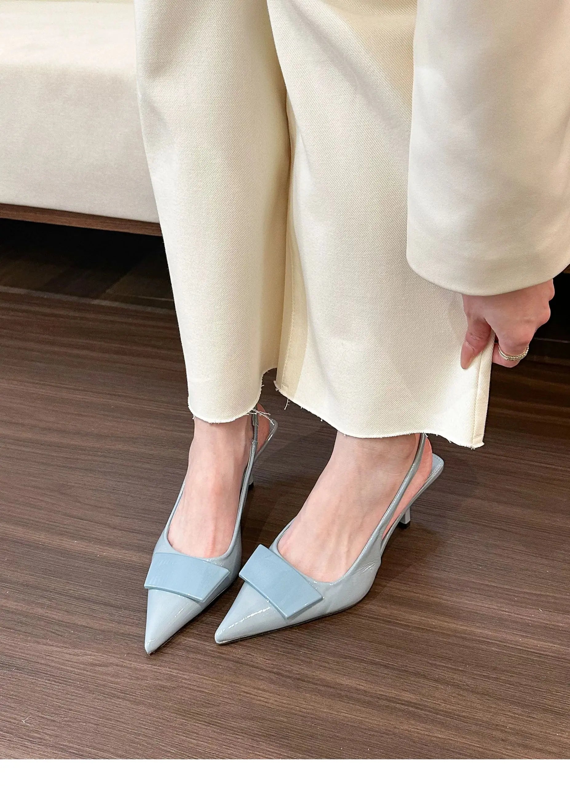 Womens Leather Slippers High Heels Shoes Party Pumps Woman Summer Sandals Women High Heel Slingback Sandal Shoes