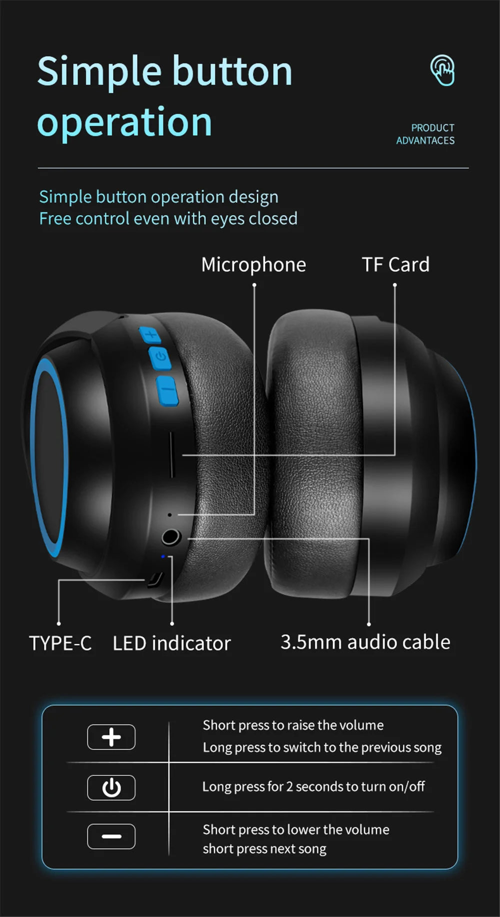 Large Earmuffs Headphones Bluetooth Earphones Wireless Headsets Bass Headset Noise Cancelling With Mic Helmet Support TF-card