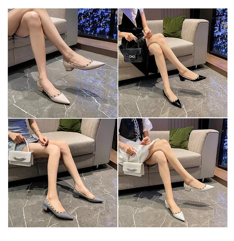 Women's Flat Shoes luxury woman shoes Leather Brand Rivet Flat Shoes Comfortable Casual Outdoor Pointed Toe Shallow Ladies shoes