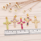 Clearance CZ Cross Pendant for Necklace Making Copper Gold Plated Crucifix Jewelry Making Supplies DIY Wholesale Bulk pdta861