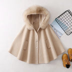 Winter Christmas Girls Woolen Coat  Woolen Cape Fox Fur Collar Kids Jacks for Girls Baby Girl Winter Cloths  Girls NewYear Coat