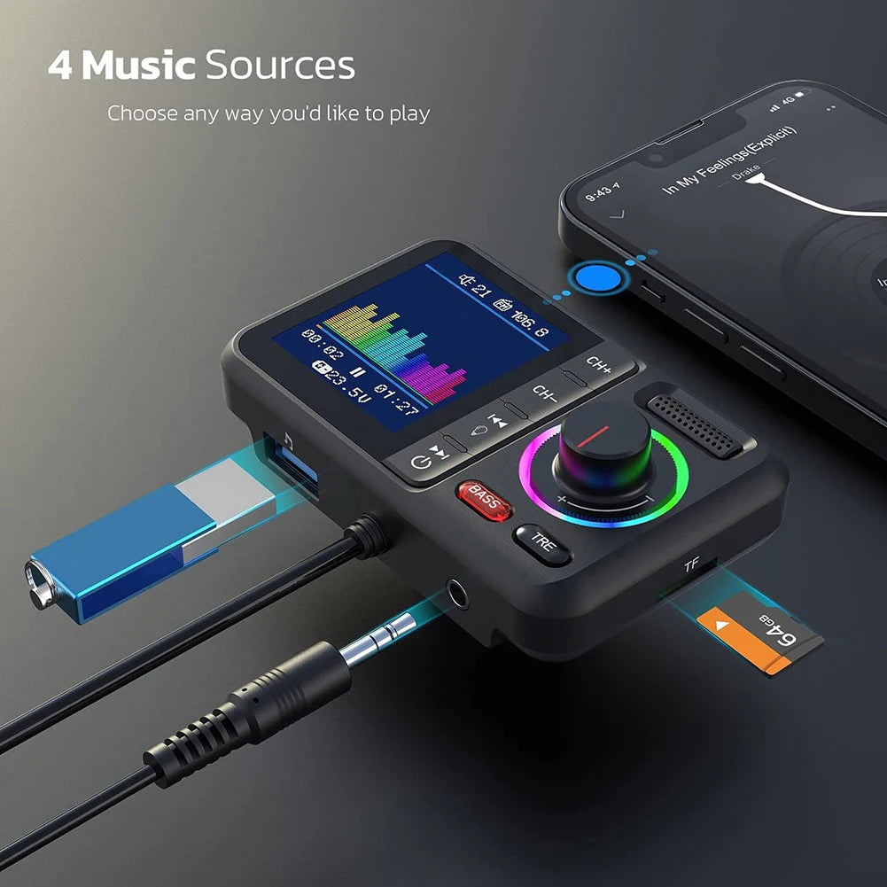 Hands-free Car MP3 Player Dual USB Fast Charging Car Audio Driving Experience Fast Charging Technology LED Backlighting Modes