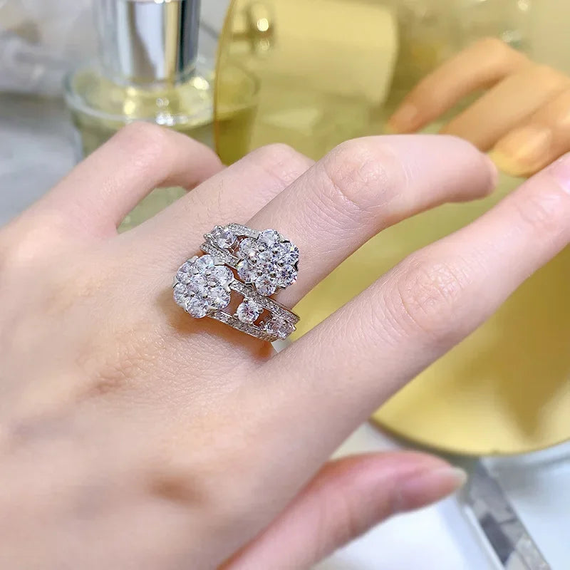 SpringLady  925 Sterling Silver Sparkling Full High Carbon Diamond Flowers Rings For Women Wedding party Fine Jewelry